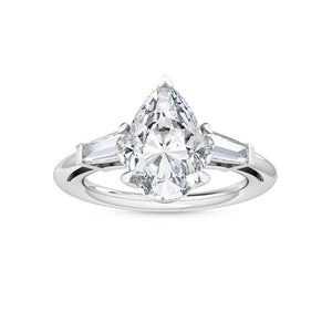 18K Solid Gold 3.60ct Pear Cut with Baguette Side Stones Natural Diamond Engagement Ring