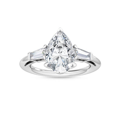 18K Solid Gold 3.60ct Pear Cut with Baguette Side Stones Natural Diamond Engagement Ring