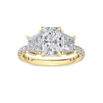 14K 2.5ct Lab Grown Diamond Radiant Cut Three Stone Engagement Ring