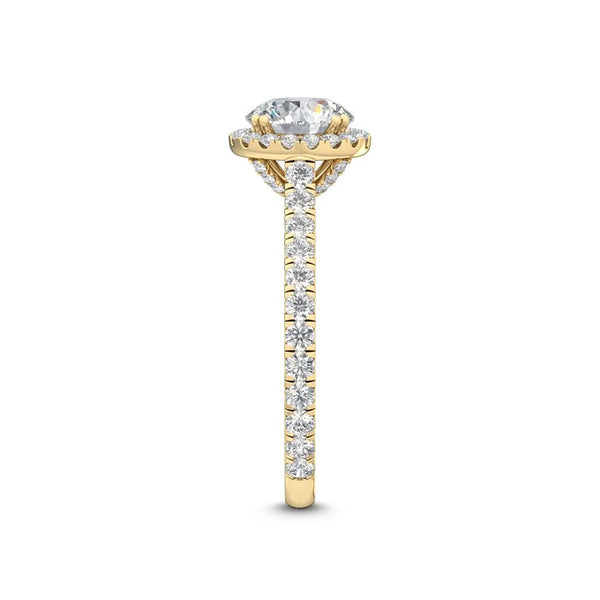 18K Solid Gold 1.69CT Natural Diamond Halo Engagement Ring - Side View | Riyanika Jewels