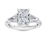 3.19 ct Radiant Cut Natural Diamond with Side Stone Engagement Ring in 18K Solid Gold