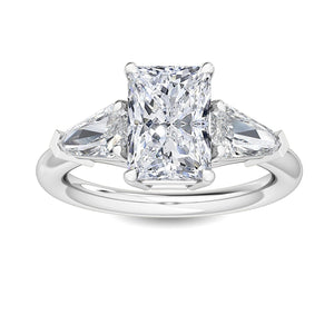 3.19 ct Radiant Cut Natural Diamond with Side Stone Engagement Ring in 18K Solid Gold