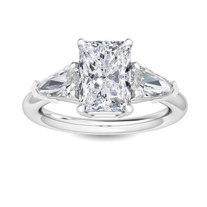 14K 3ct Natural Diamond Radiant Cut Side Stone Engagement Ring