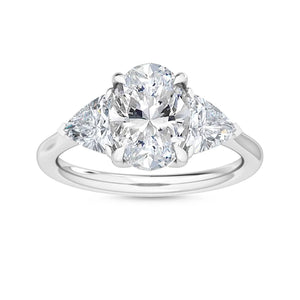 18K Solid Gold 2.57Ct Oval & Trillion Natural Diamond Engagement Ring
