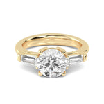 18K Solid Gold 2.53ct Round Cut with Baguette Side Stones Natural Diamond Engagement Ring - Close Up | Riyanika Jewels