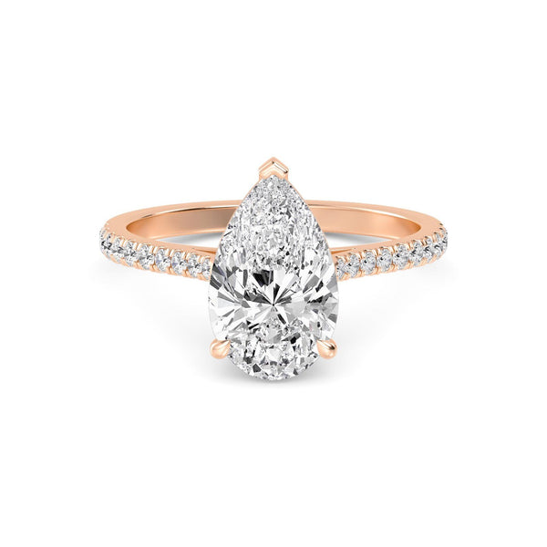 18K Solid Gold 1.67 CT Pear Lab Grown Diamond Engagement Ring with Pave Band and Brilliant Cut - Side View | Riyanika Jewels