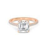 18K Solid Gold 1.74 ct Asscher Cut Solitaire Pave Natural Diamond Engagement Ring - Side View | Riyanika Jewels