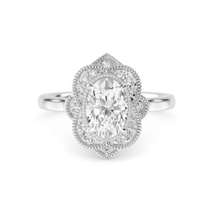 18K Solid Gold 1.25 CT Vintage Oval Halo Natural Diamond Engagement Ring