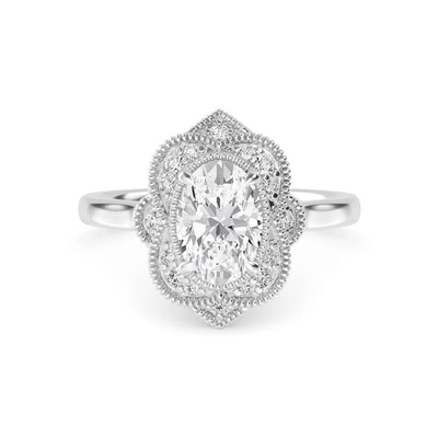 18K Solid Gold 1.25 CT Vintage Oval Halo Natural Diamond Engagement Ring