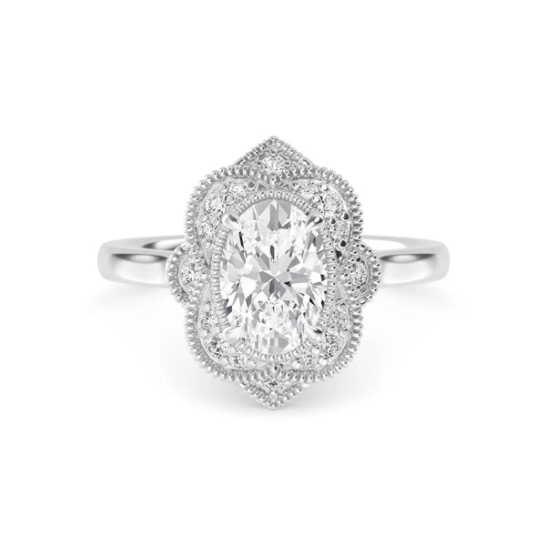 18K Solid Gold 1.25 CT Vintage Oval Halo Natural Diamond Engagement Ring