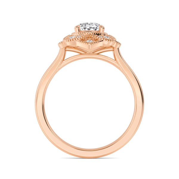 18K Solid Gold 1.25 CT Vintage Oval Halo Lab Grown Diamond Engagement Ring | Art Deco - Side View | Riyanika Jewels