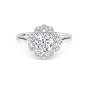 18K Solid Gold 1.18CT Vintage Floral Halo Round Cut Natural Diamond Engagement Ring