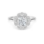 18K Solid Gold 1.18CT Vintage Floral Halo Round Cut Natural Diamond Engagement Ring