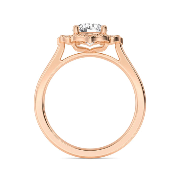 18K Solid Gold 1.18CT Vintage Floral Halo Round Cut Natural Diamond Engagement Ring - Side View | Riyanika Jewels