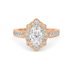18K Solid Gold 1.45ct Vintage Floral Oval Halo Diamond Engagement Ring - Side View | Riyanika Jewels