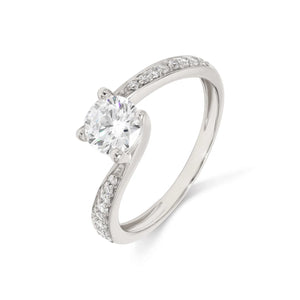 18K Solid Gold 1.28CT Round Solitaire Natural Diamond with Pavé Side Stones Twist Engagement Ring