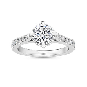 18K Solid Gold 2.87 CT Round Cut Natural Diamond Solitaire with Pave Side Stones Engagement Ring