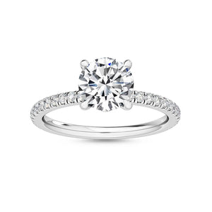 18K Solid Gold 2.57 CT Natural Diamond Round Center with Pavé Side Stones Solitaire Engagement Ring