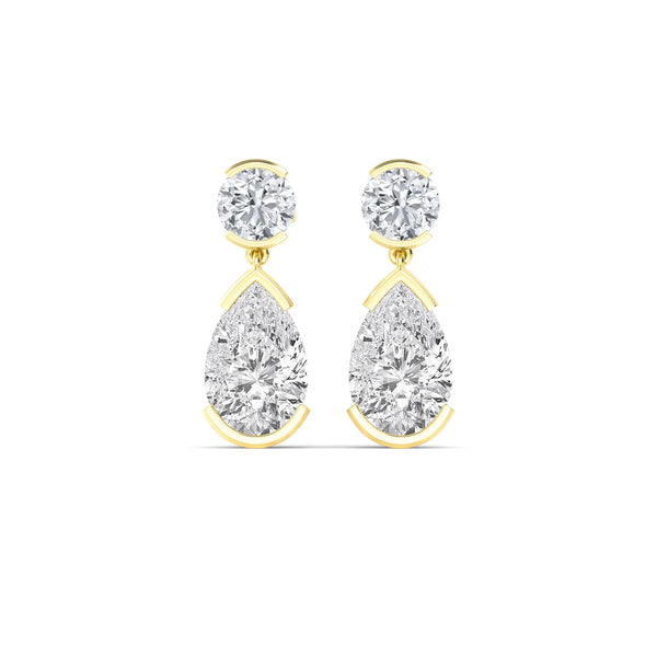 18K Solid Gold 2.19 Ct Pear & Round Cut Natural Diamond Drop Earrings - Side View | Riyanika Jewels