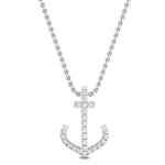 18K Solid Gold 0.11 Ct Natural Diamond Anchor Pendant Necklace