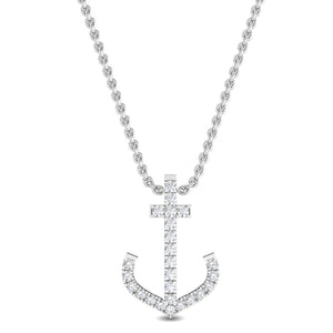 18K Solid Gold 0.11 Ct Natural Diamond Anchor Pendant Necklace