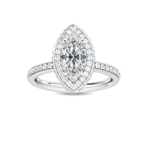 2.01 CT Marquise & Round Natural Diamond Engagement Ring in 18K Solid Gold