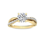 1.35 Ct Round Cut Twisted Pavé Shank Solitaire Natural Diamond Engagement Ring in 18K Solid Gold - Close Up | Riyanika Jewels