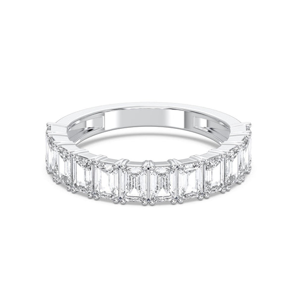 18K Solid Gold 2.5 CT Emerald Cut Lab Grown Diamonds Half Eternity Band - Side View