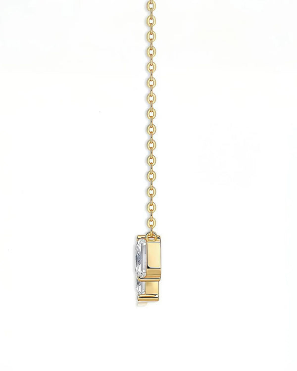 18K Solid Gold 2CT Emerald & Marquise Cut Lab Grown Diamond Necklace - Side View | Riyanika Jewels