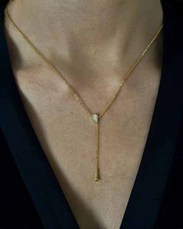 18K Solid Gold Diamond Lariat Necklace | Lariat Diamond Necklace | Dainty Diamond Necklace - Side View | Riyanika Jewels