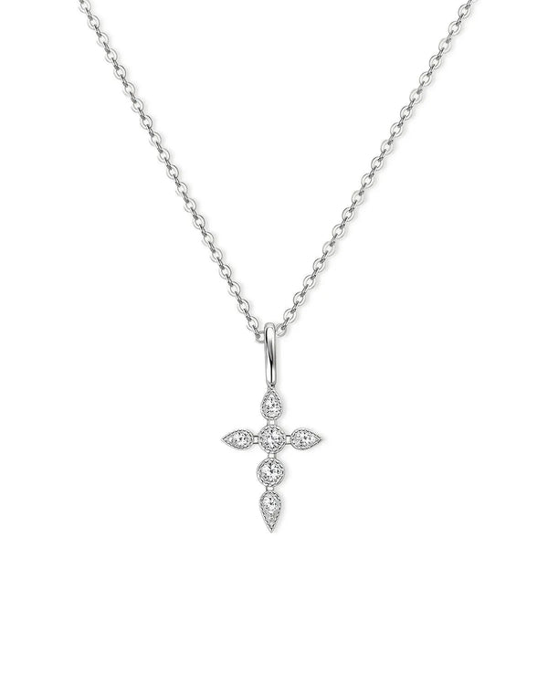14K Solid Gold Natural Diamond Cross Pendant Necklace