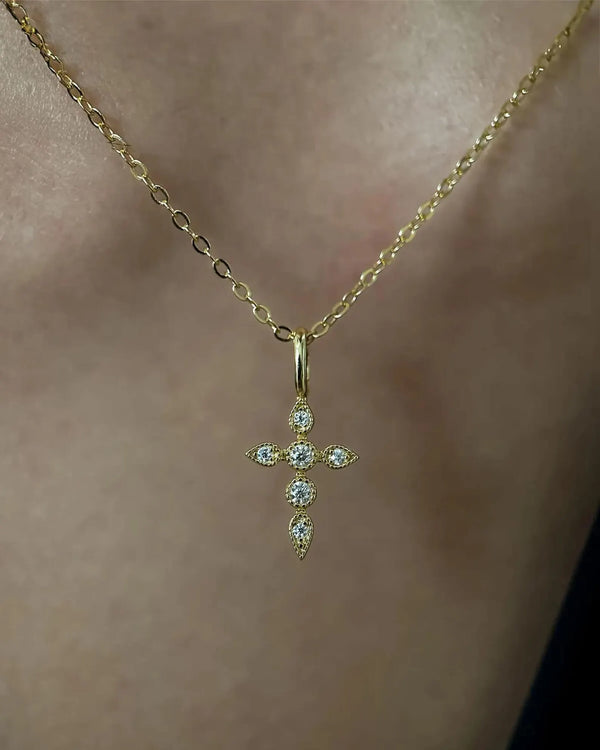 18K Solid Gold Natural Diamond Cross Pendant Necklace - Side View | Riyanika Jewels