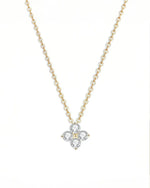 18K Solid Gold Natural Diamond Clover Necklace | Dainty Diamond Necklace - Side View | Riyanika Jewels