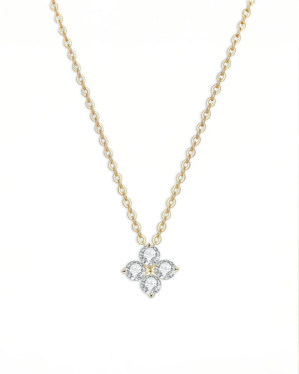 18K Solid Gold Natural Diamond Clover Necklace | Dainty Diamond Necklace - Side View | Riyanika Jewels