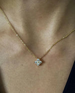 18K Solid Gold Natural Diamond Clover Necklace | Dainty Diamond Necklace - Close Up | Riyanika Jewels