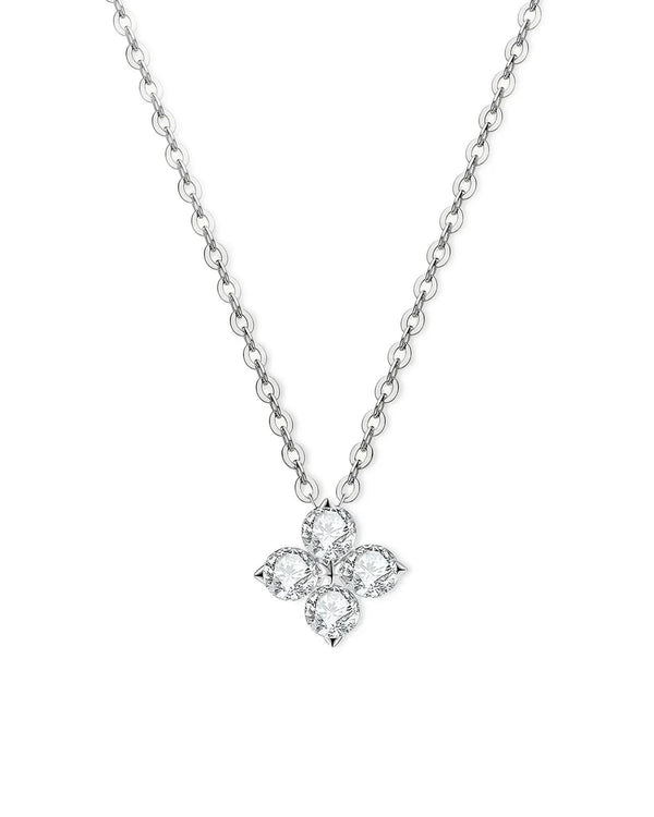 18K Solid Gold Natural Diamond Clover Necklace