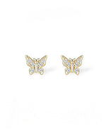 14K Solid Gold Natural Diamond Butterfly Stud Earrings