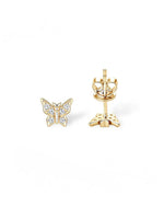 18K Solid Gold Natural Diamond Butterfly Stud Earrings - Close Up | Riyanika Jewels