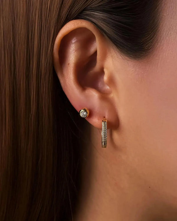 18K Solid Gold 0.4ct Lab Grown Diamond Bead Studs | 18K Solid Gold Lab Grown Diamond Ball Stud - Side View | Riyanika Jewels