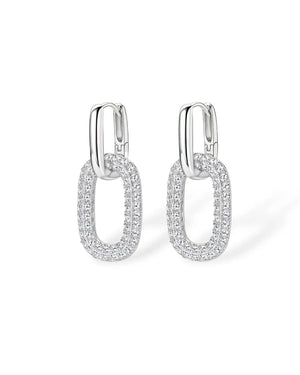 18K Solid Gold Double Oval Natural Diamond Dangle Drop Earrings
