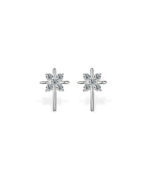 18K Solid Gold Natural Diamond Cross Stud Earrings