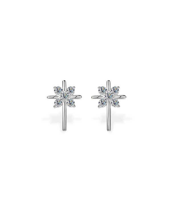 14K Solid Gold Lab Grown Diamond Cross Stud Earrings