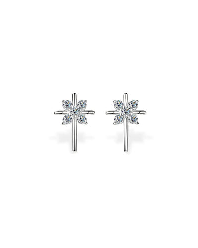 14K Solid Gold Lab Grown Diamond Cross Stud Earrings