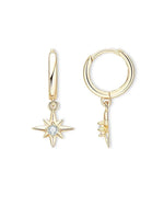 18K Solid Gold Star Natural Diamond Charm Drop Earrings | 18K Solid Gold Diamond Drop Earrings - Close Up | Riyanika Jewels