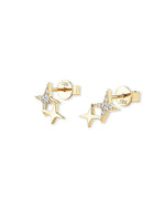 18K Solid Gold Double Star Natural Diamond Stud Earrings - Close Up | Riyanika Jewels