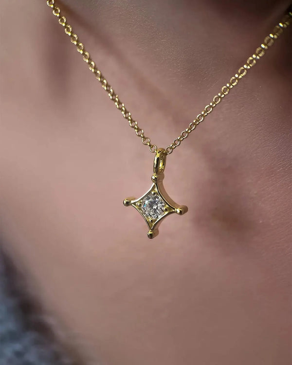 18K Solid Gold 0.5CT Lab Grown Diamond Layered Star Pendant Chain Necklace - Side View | Riyanika Jewels