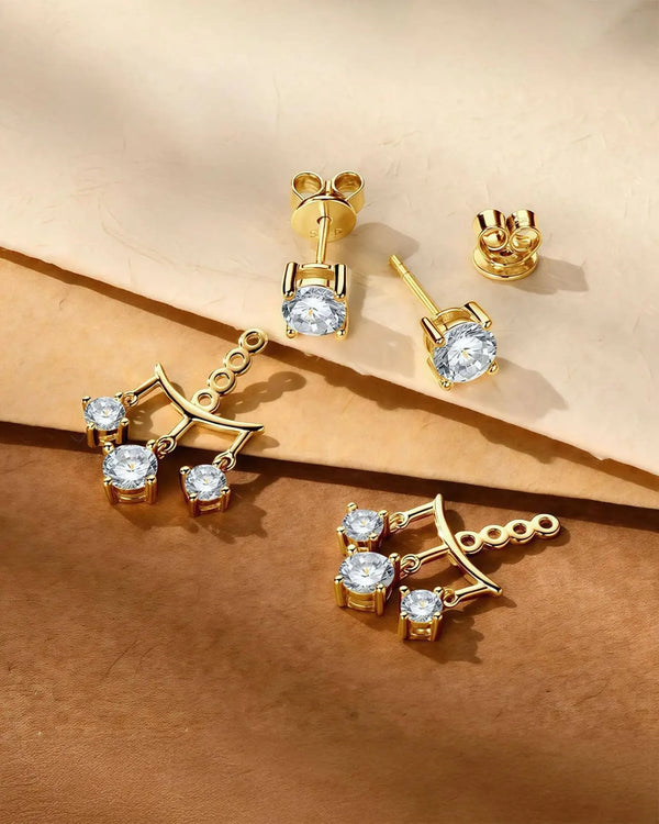 18K Solid Gold 2.4ctw Natural Diamond Split Drop Earrings | Unique Diamond Dangle Earrings - Side View | Riyanika Jewels