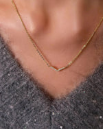 18K Solid Gold V Shaped Lab Grown Diamond Necklace | 18K Solid Gold Minimal Layered Pendant - Close Up | Riyanika Jewels
