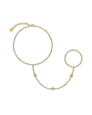 18K Solid Gold 0.3ct Natural Diamond Hand Chain Bracelet | Unique Ring Linked Bracelet