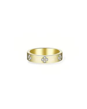 18K Solid Gold Four Leaf Clover 0.3ct Natural Diamond Band
